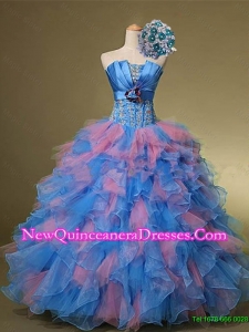 2015 Beautiful Strapless Quinceanera Dresses with Hand Made Flowers and Beading