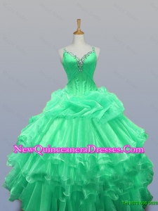 2015 Straps Quinceanera Dresses with Beading and Ruffled Layers