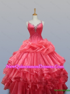 Beading and Ruffled Layers Straps Quinceanera Dresses for 2015