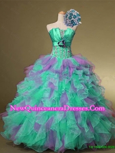 2015 Delicate Strapless Quinceanera Dresses with Beading and Ruffles