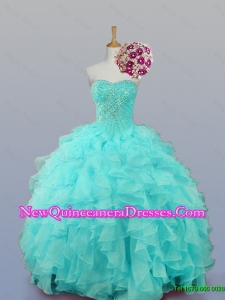 2015 Sweetheart Quinceanera Dresses with Beading and Ruffles