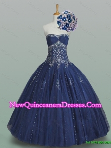 Elegant Ball Gown Strapless Beaded Quinceanera Dresses in Navy Blue