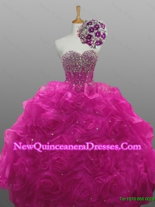 2015 Elegant Sweetheart Beaded Quinceanera Dresses with Rolling Flowers