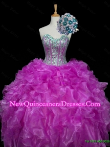 2015 Perfect Ball Gown Fuchsia Quinceanera Dresses with Sequins and Ruffles