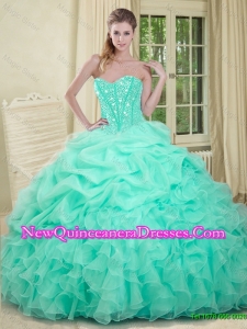 2016 Elegant Apple Green Quinceanera Dresses with Beading and Ruffles