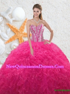Beautiful 2016 Sweetheart Hot Pink Quinceanera Dresses with Beading
