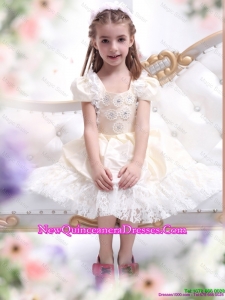 2016 Gorgeous Champagne little Girl Pageant Dresses with Hand Made Flower and Lace