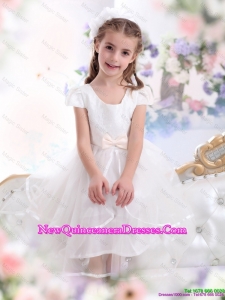 2016 Scoop White Little Girl Pageant Dresses with Bowknot and Ruffles