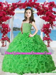 2016 Spring Green Organza Ruffles Little Girl Pageant Dress with Beading