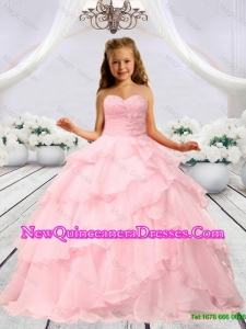 2016 Spring Pretty Baby Pink Beaded Decorats Little Girl Pageant Dress with Layers