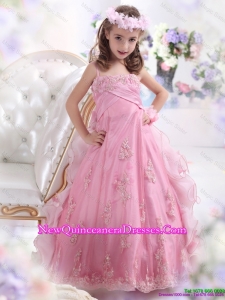 2016 Unique Rose Pink Spaghetti Straps little Girl Pageant Dresses with Appliques