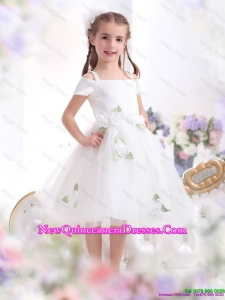 Gorgeous Spaghetti Straps White 2016 little Girl Pageant Dresses with Hand Made Flowers