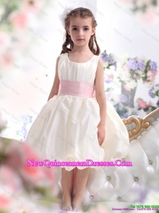 Perfect White Scoop 2016 little Girl Pageant Dresses with Light Pink Sash
