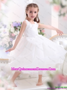 Popular Scoop White Bowknot A Line little Girl Pageant Dresses for 2016