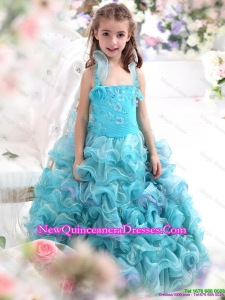 2016 Discount Straps Appliques and Ruffled Layers Pageant Dresses for Kids in Aque Blue