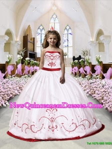 2016 Fashionable Embroidery Satin Little Girl Pageant Dress in White