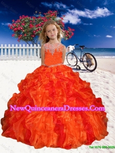 2016 Popular Appliques Little Girl Pageant Dress in Orange Red with Beaded Decorate