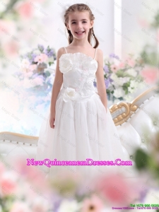 2016 White Spaghetti Straps little Girl Pageant Dresses with Flowers and Ruffles