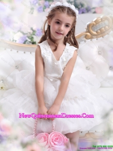 Beautifil White Appliques Scoop little Girl Pageant Dresses for 2015