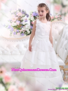 Most Popular White Scoop little Girl Pageant Dresses with Appliques