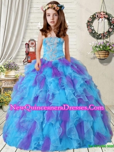 New Style Appliques Little Girl Pageant Dress with Ruffles in Purple and Blue