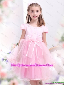 Unique Bowknot and Appliques Little Girl Dresses for 2015