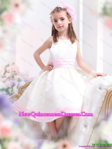 White Scoop little Girl Pageant Dresses with Light Pink Bowknot