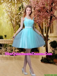 2016 Pretty Aqua Blue Short Cheap Damas Dresses with Belt