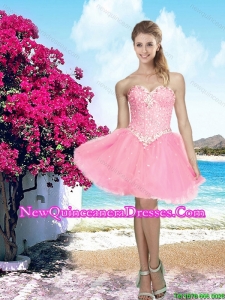 2016 Summer Pretty Pink Sweetheart Dama Dress with Beading for Cocktail