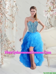 2016 Sophisticated High Low Sweetheart and Beaded Teal Cheap Damas Dresses