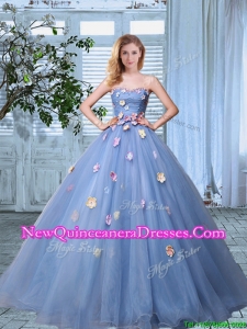 2017 Elegant Strapless Lavender Organza Quinceanera Gown with Colorful Appliques