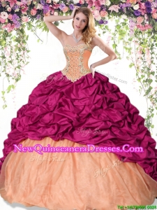 2017 Pretty Beaded and Pick Ups Taffeta Quinceanera Dress with Brush Train