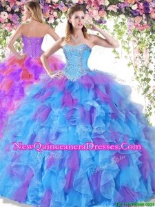 Unique Beaded and Ruffled Big Puffy Quinceanera Dress in Organza