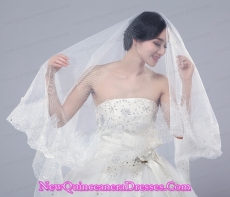 2014 One-Tier Tulle Lace Drop Veil Edge Bridal Veils