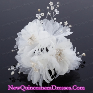Beautiful Rhinestone Pearl Chiffon Hair Flowers