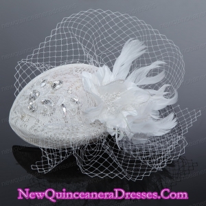 Elegant White 2014 Rhinestone Feather Hat Hair Ornament