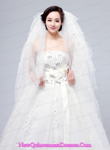 Elegant White Angle Cut Multi-Tier Finished Edge Bridal Veils