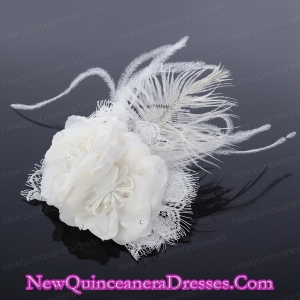 Lovely Lace Feather and Lace Outdoor Fascinators with Imitation Pearls