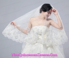 Romantic Lave Edge White Two-Tier Fingertip Bridal Veils