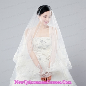 Two-Tier Drop Veil Tulle Lace Appliques Edge Wedding Veils