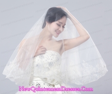 Two-Tier Lace Edge Wedding Veils with Angle Cut