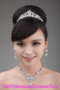Multi Color Alloy Crystal Jewelry Set Including Necklace and Tiara