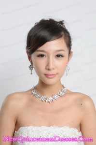 Beautiful Alloy With Rhinestone Anniversary Jewelry Set Including Necklace Earrings And Jewelry Comb