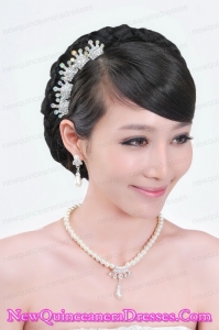 Gorgeous Alloy with Pearls Wedding Jewelry Set Including Necklace Earrings and Tiaras