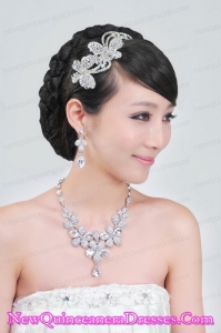 Gorgeous Alloy With Rhinestone Ladies Necklace and Headpiece