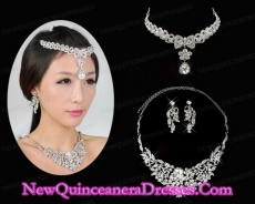 Alloy Wedding Jewelry Set Including Necklace And Earrings in Silver