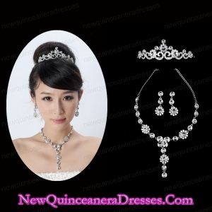 Fashionable Rhinestone Ladies Necklace and Tiara Jewelry Set