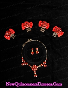 Heart In Heart Red Artistic Jewelry Set Including Necklace And Headpiece