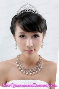 Imitation Pearl Alloy Jewelry Sets Including Necklace and Earings