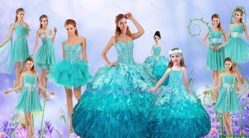 Popular Beaded Quinceanera Gown and Aqua Blue Dama Dresses and Pretty Multi Color Little Girl Dresses and Perfect Orange Prom Dresses